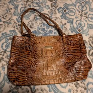 Brahmin Brown Crocodile Embossed Shoulder Bag